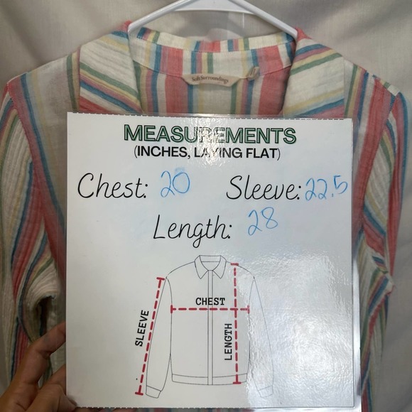 Soft Surroundings Button Up Tunic Long Sleeve Cotton Rainbow Stripes sz XS - Picture 6 of 9